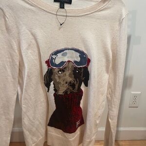 Banana Republic Cream Sweater with Dog Design
